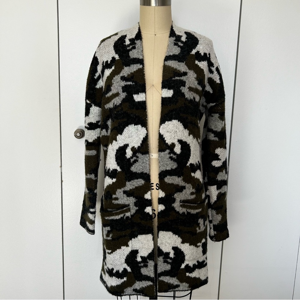 Venus Camouflage Open Front Long Cardigan